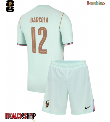 Francia Bradley Barcola #12 Seconda Maglia Bambino Mondiali 2026 Manica Corta (+ Pantaloni corti)